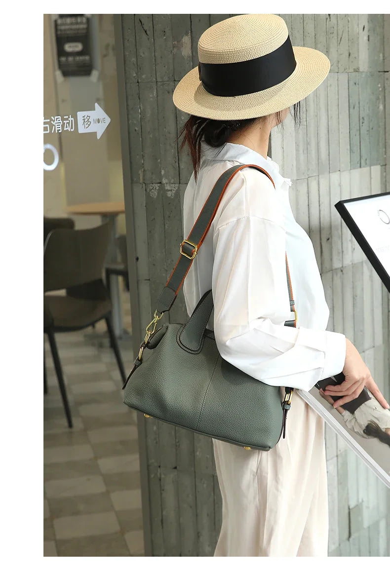 Women's Natural Cow Leather Bag Female Retro Cowhide Crossbody Bags Ladies Large Capacity Shoulder Bag for Middle aged Women