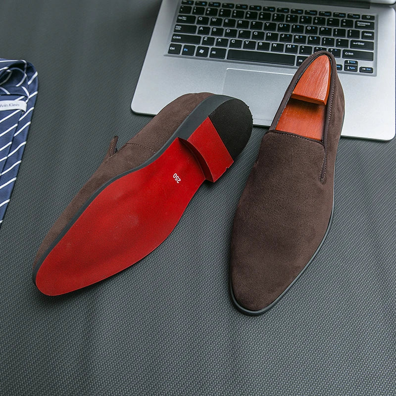 New In Red Bottom Shoes for Men Loafers Flock Solid Slip-On Party Men Dress Shoes Size 38-48 Free Shipping Men Shoes