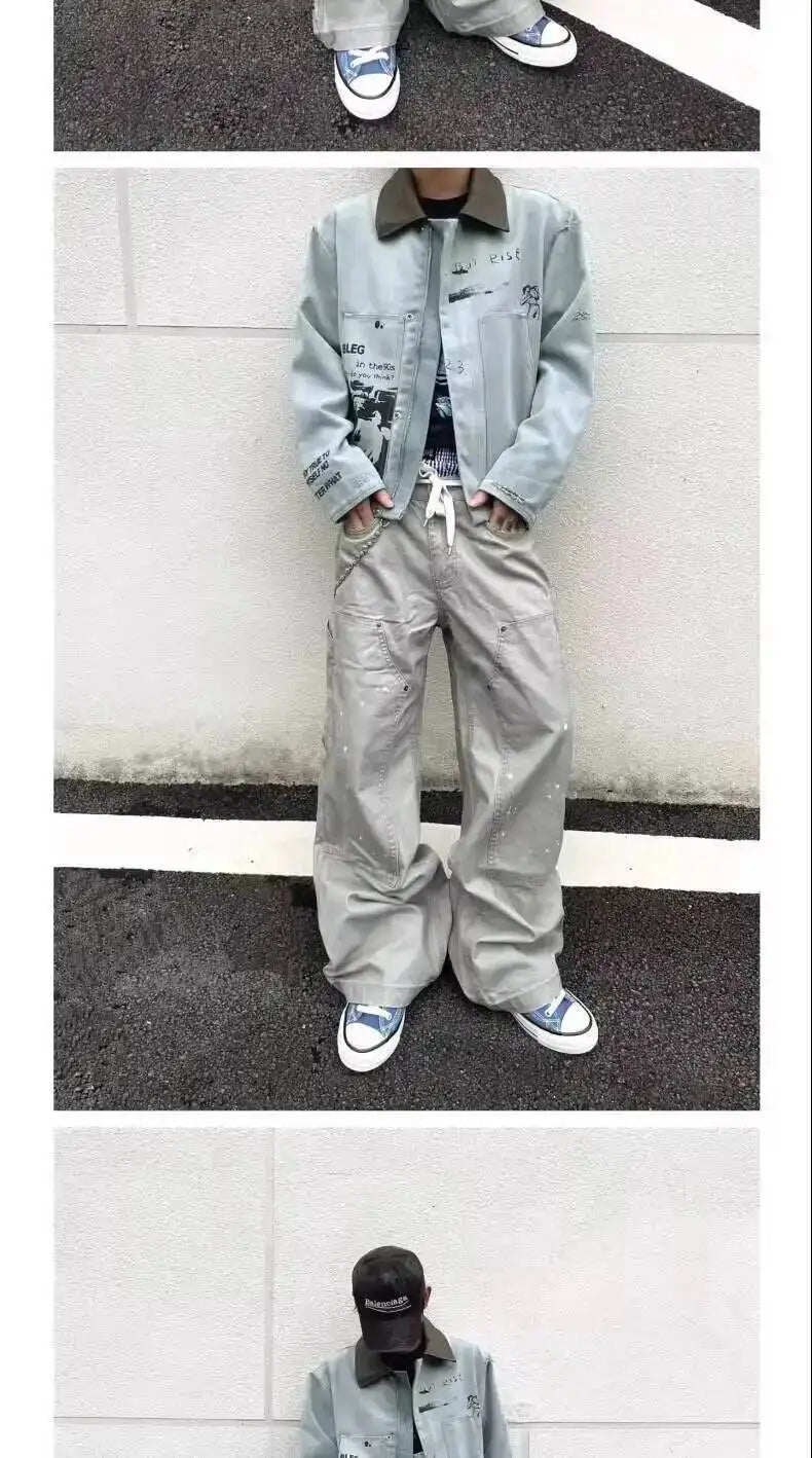 PFNW 2025 Autumn Men's Jeans Loose Long Pants Korea Fashion High Street Solid Color Male Wide Leg Trousers 28W9729