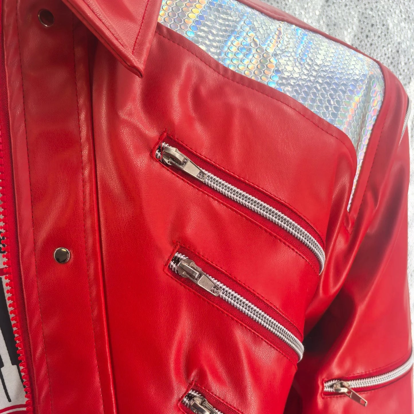Red Zipper PU Leather Jacket | Rock & Roll Statement Piece