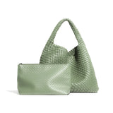 2025 Women Bag Luxury PU Leather Handbag Lady Fashion Handmade Knitting Tote Female Hand-woven Basket Shoulder Bag with Purse