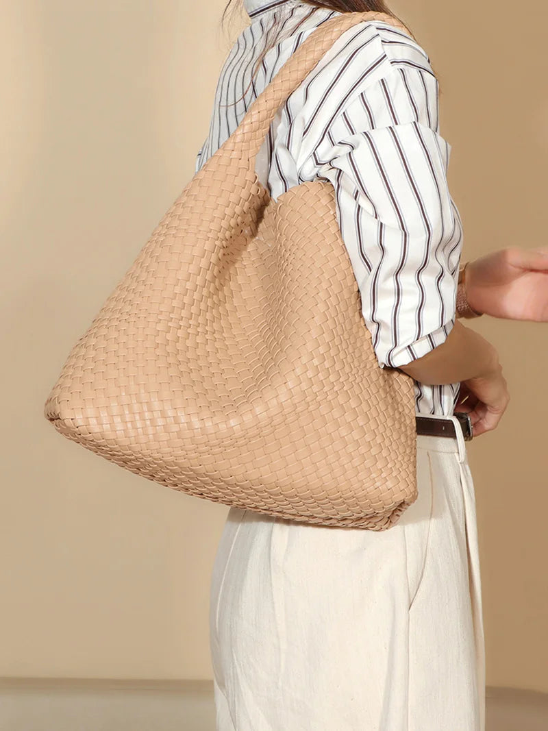 2025 Women Bag Luxury PU Leather Handbag Lady Fashion Handmade Knitting Tote Female Hand-woven Basket Shoulder Bag with Purse