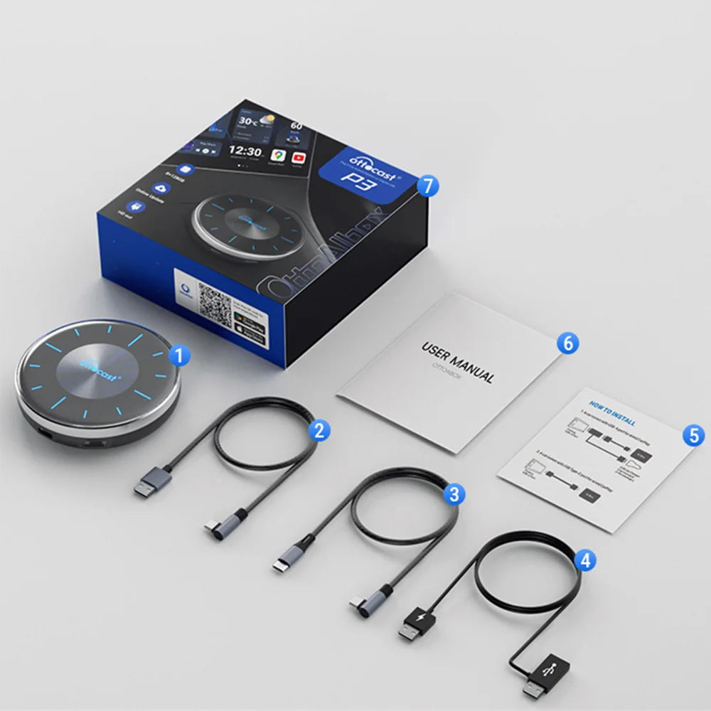 OTTOCAST P3 CarPlay AI Box – Wireless Android Auto & Smart TV