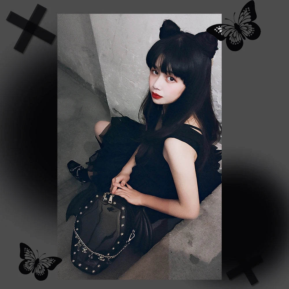 Gothic Punk Coffin Shape Ita Bag Women Clear Backpacks Dark Lolita Handbag and Shoulder Bag Girls Cosplay Designer 2 Insert