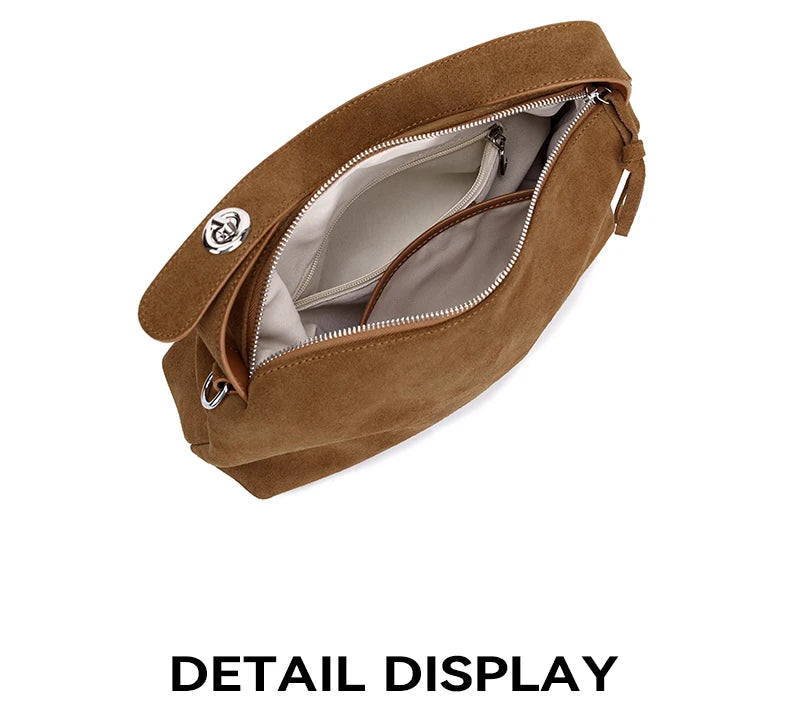 Russian Women's Genuine Suede Cowhide Leather Shoulder Bag Retro Frosted Cow Large Capacity Versatile Commuting Luxury Designer