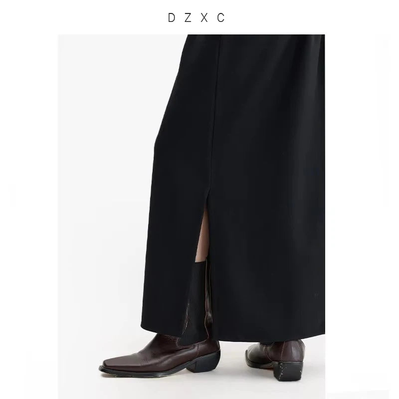 Elegant 100% Wool Elastic-Waist Skirt