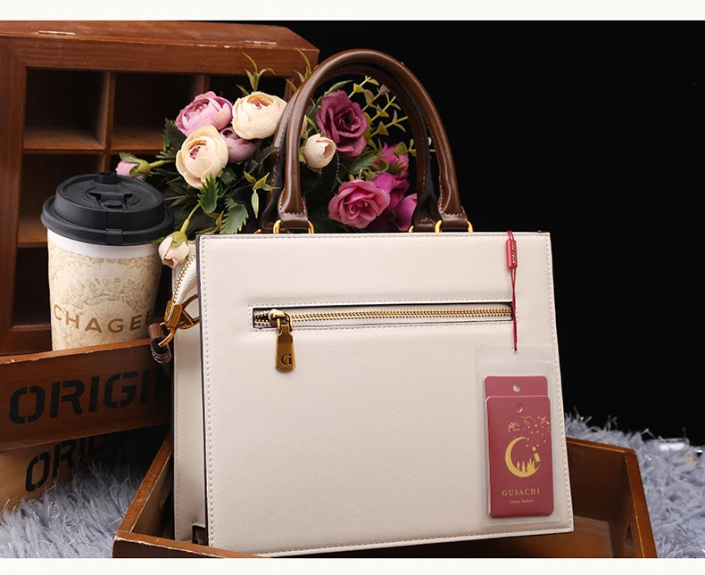 Vintage Luxury Leather Tote – Designer Cat Embroidery Shoulder Bag