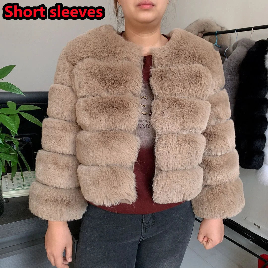 Elegant Winter Faux Fox Fur Crop Jacket