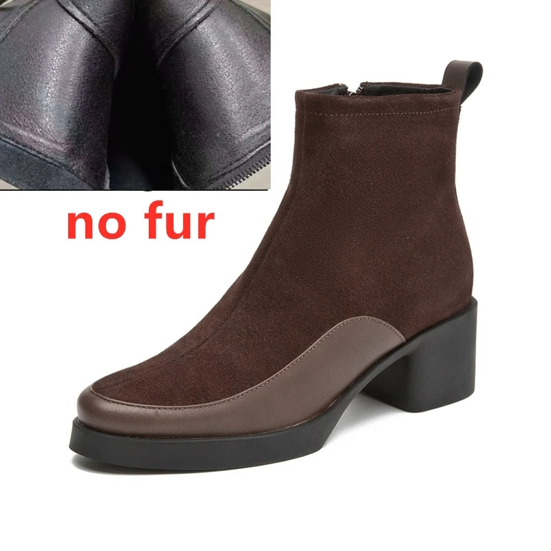 AIYUQI 2026 New Women's Short Boots Genuine Leather Chunky Heel High Heel Boots Female Large Size Pointed Toe Women Ankle Boots