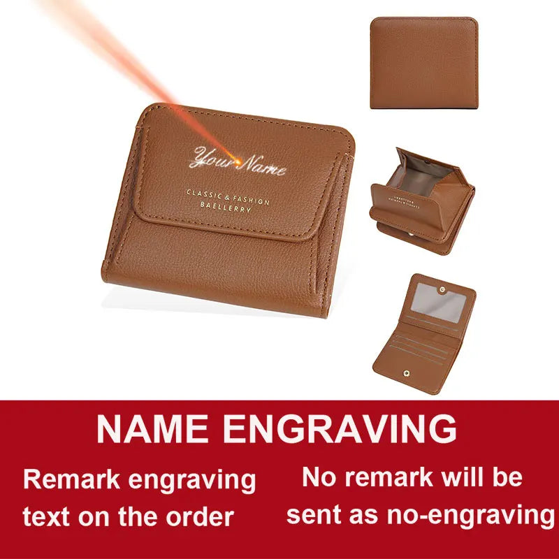 Fashionable Mini Women Wallet Name Engraving High-Quality Card Holder Simple Short Female Coin Purse Small Ladies Purse