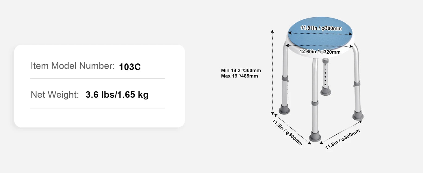 SucceBuy Shower Chair for Inside Shower Adjustable Height Shower Stool Non-Slip Bench Bathtub Seat  for Elderly Disabled Adults