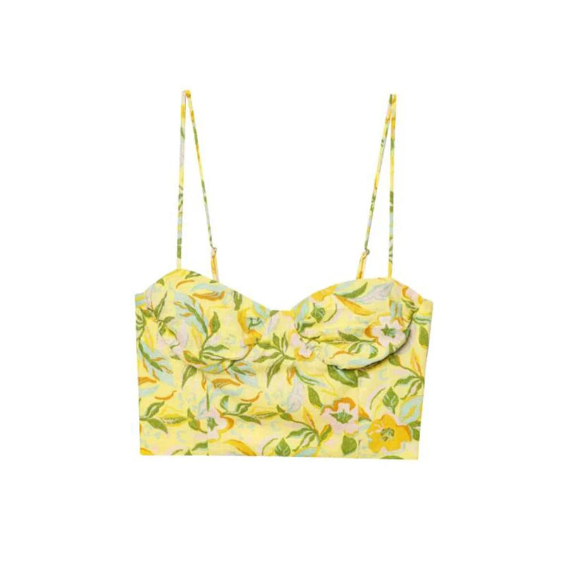 TFMLN Women Floral Print Skirt Two Piece Set Sexy Crop Sling Camisole Casual Beach Holiday Style A-line Skirts Sets Female New