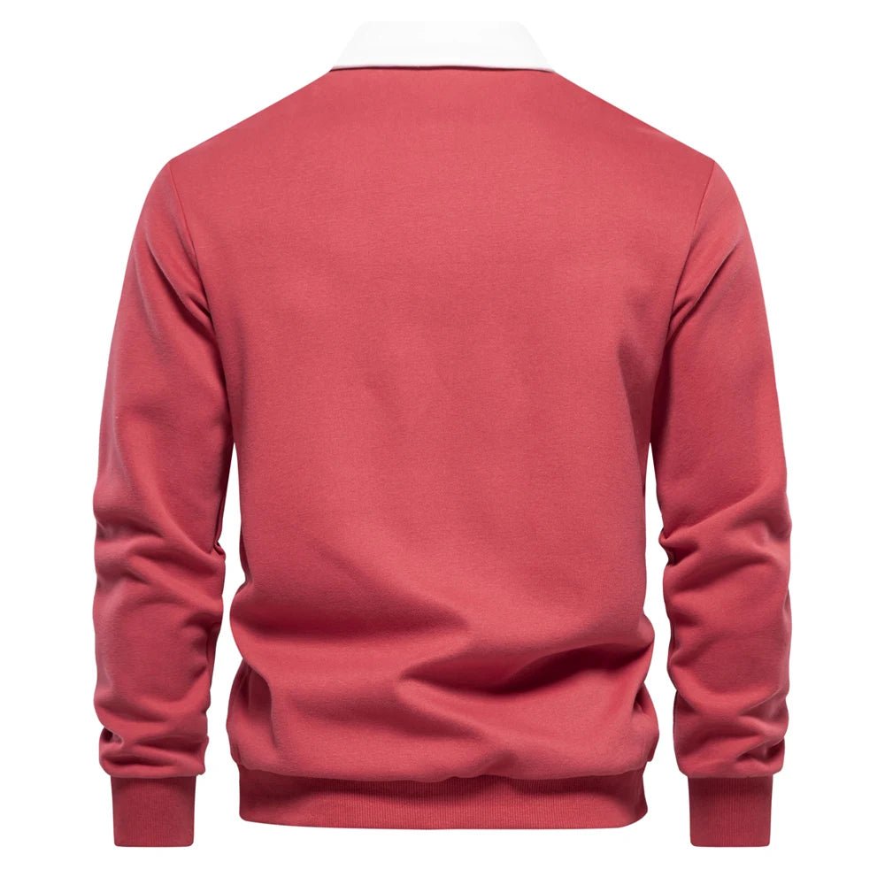 Men’s Cotton-Blend Polo Collar Sweatshirt