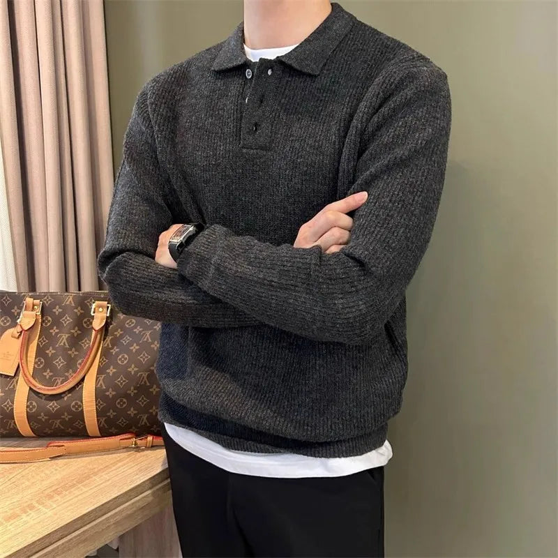 Men's Knit Polo Sweater – Long Sleeve Pullover