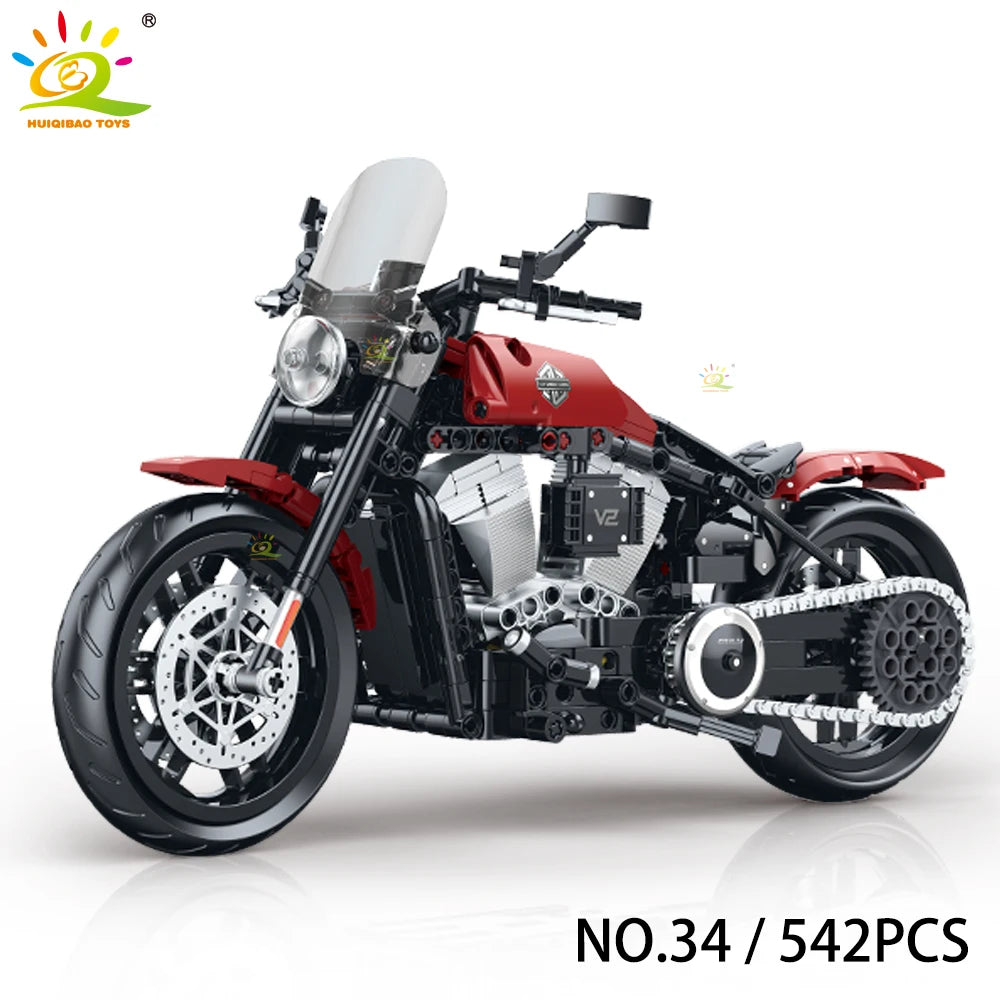HUIQIBAO 1:8 Classic Motorbike Building Blocks High-tech Model Moto City Racer Bricks Toy for Kid Boy Children Adult MOC Car Set