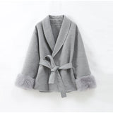 Elegant Lace-Up Woolen Jacket