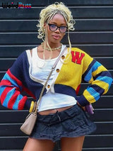 Y2K Letter Print Patchwork Cardigan