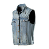 Unisex Retro Hong Kong Style Denim Vest Casual Fashion Sleeveless Waistcoat Trendy Loose Streetwear Outerwear Vest Tops Men