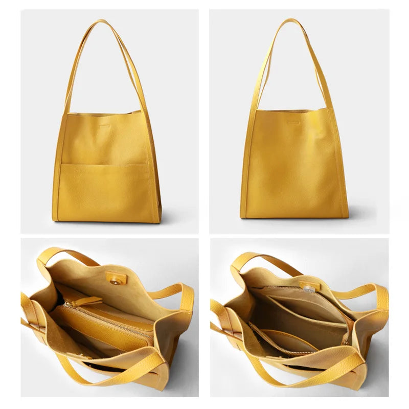 2025 New Women Bag Female Luxury Fashion Shoulder Bags Lady Soft 100% Cowhide Genuine Leather Niche Design Tote Bucket Handbag
