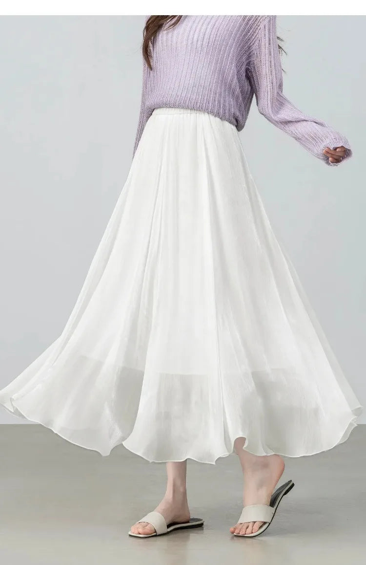 Sentubila Flowy A-Line Skirt – Iridescent Sheen
