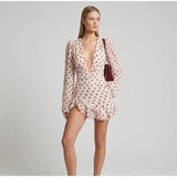 Women Elegant Printed Short Dress Chic V-neck Short Sleeve A-line Bodycon Mini Dresses 2026 Lady New Summer Vacation Street Robe