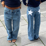 Women's Y2K Star Print Low-Rise Straight-Leg Jeans