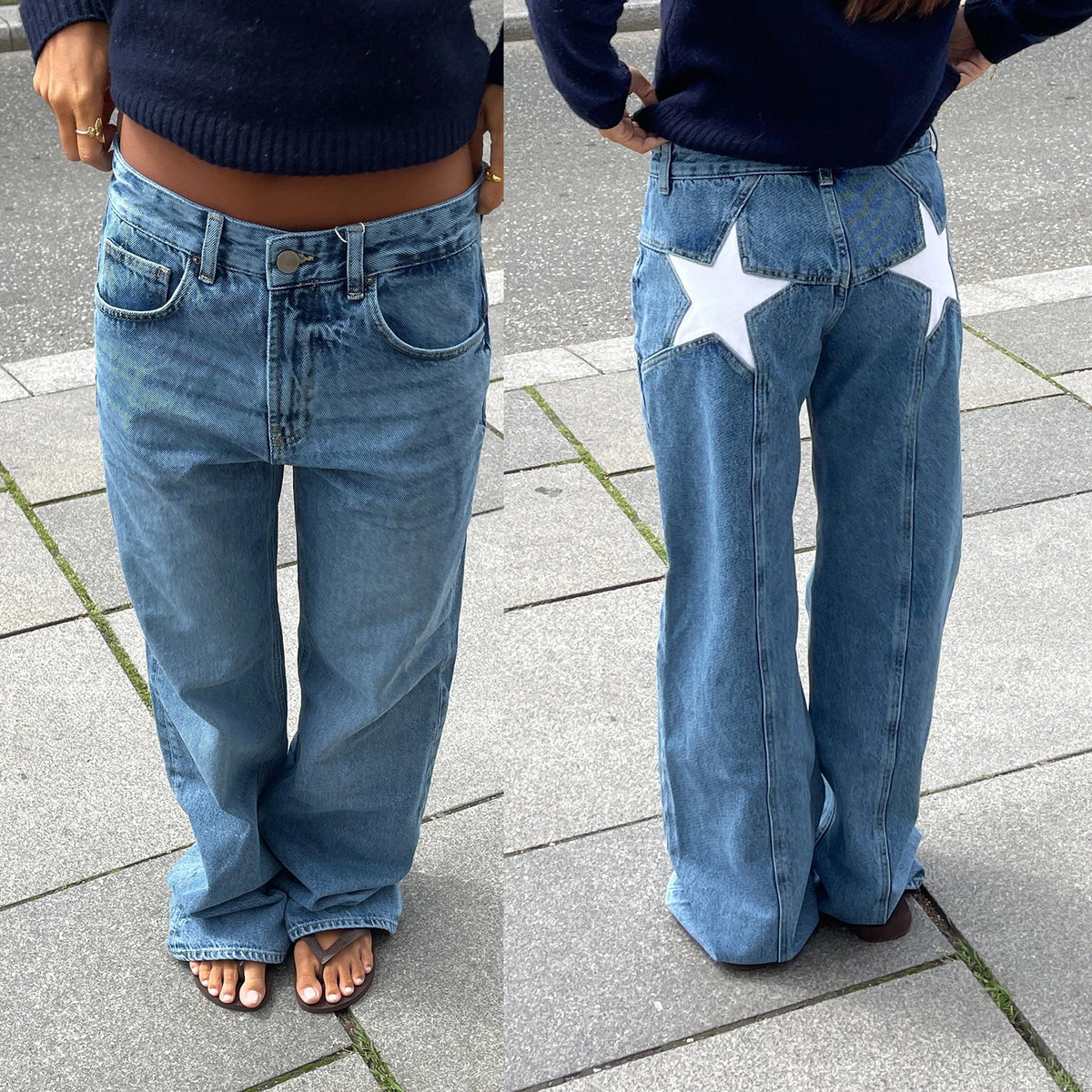 Women's Y2K Star Print Low-Rise Straight-Leg Jeans