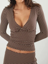 Polka Dot V-Neck Long Sleeve Tee