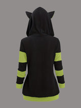 Women's Cat Ear Colorblock Zip-Up Hoodie
