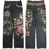 Harajuku Dragon & Snake Embroidered Wide-Leg Jeans