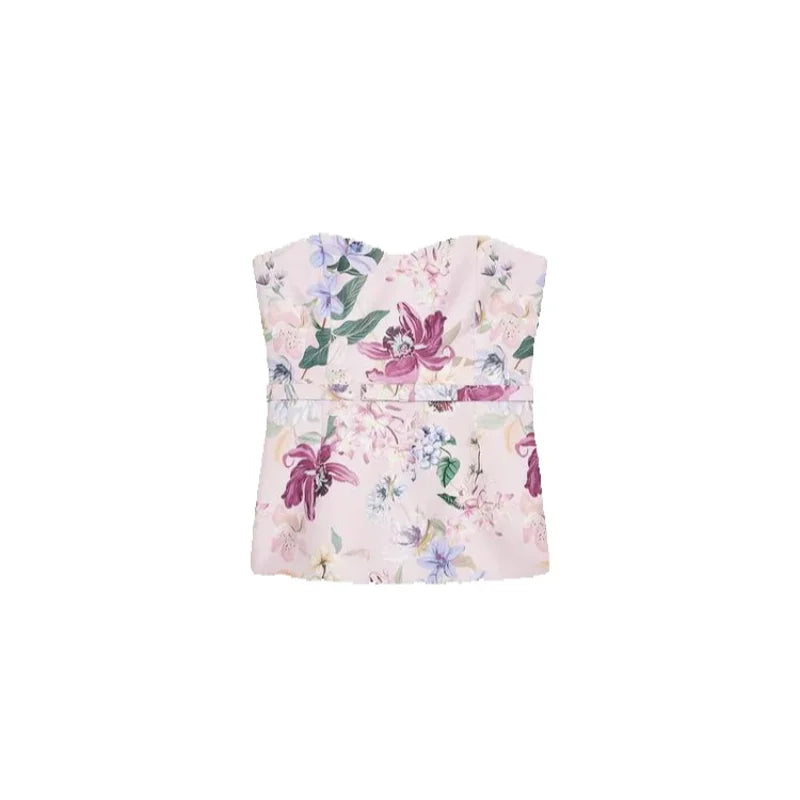 Floral Strapless Vest & Straight-Leg Trouser Set
