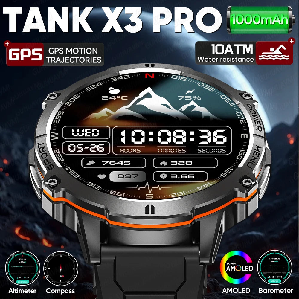 2026 Military Tank X3 Smart Watch | 1000mAh | AMOLED