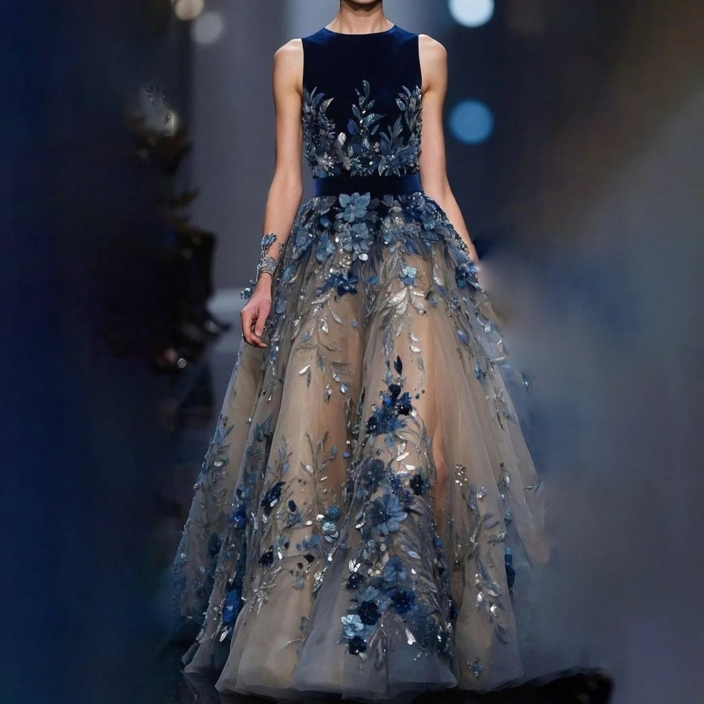 Floral Appliqué A-Line Evening Gown | Formal & Prom