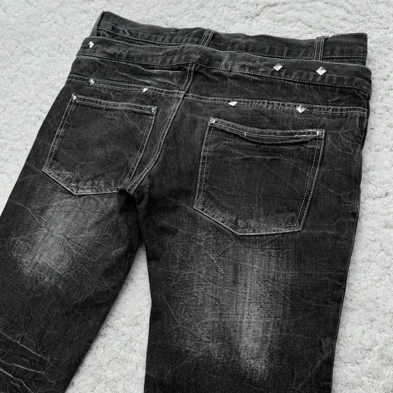 Y2K Retro Washed Double-Waisted Micro-Flare Jeans