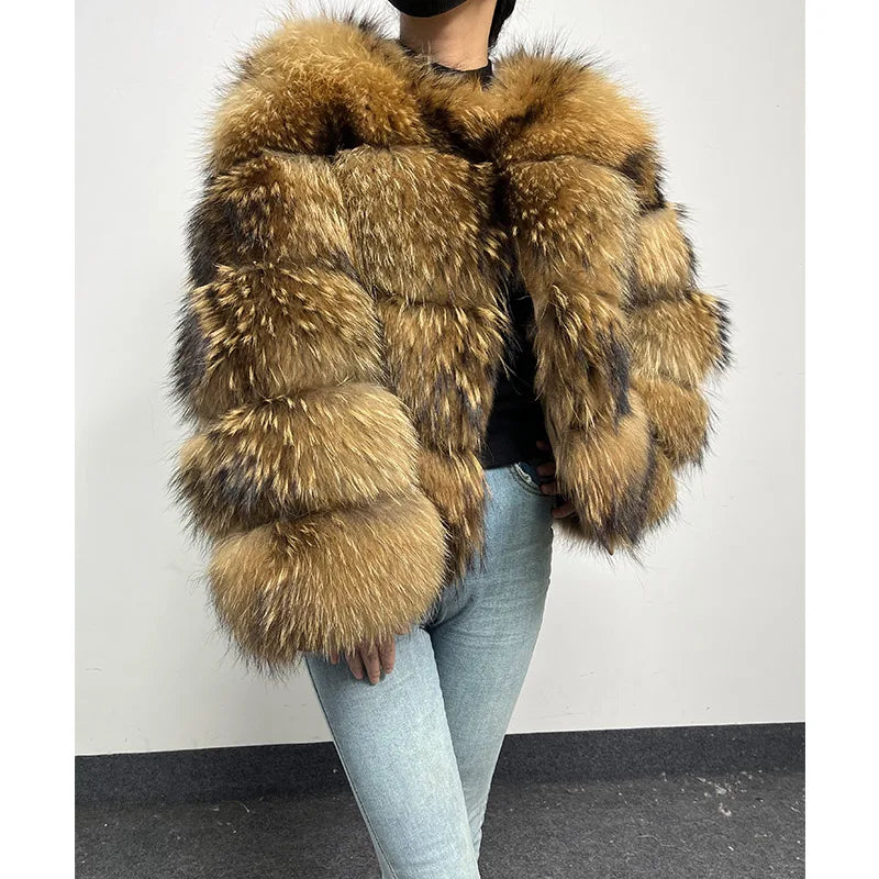 Luxury Women’s Real Raccoon & Fox Fur Jacket | Premium Winter Outerwear