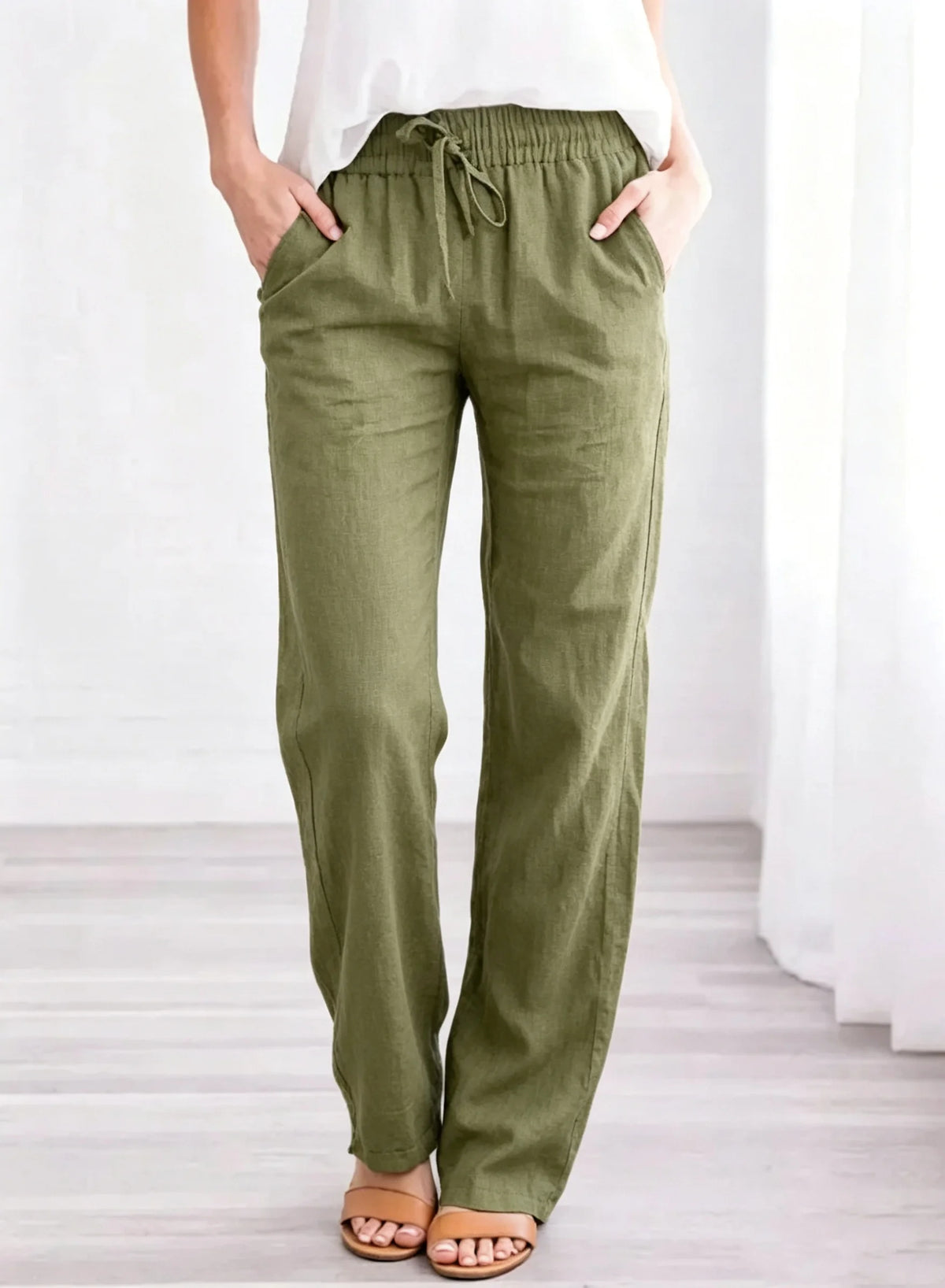 Women's Cotton Drawstring Straight Leg Pants