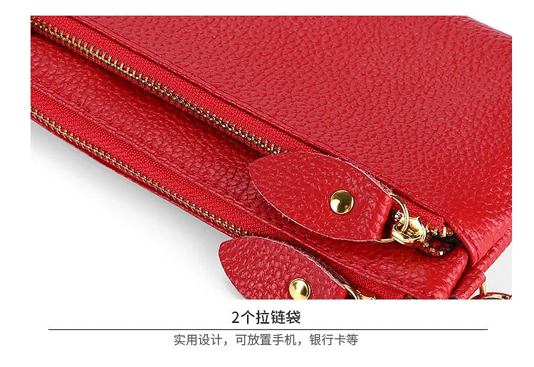Fashion Women Genuine Leather Wristlet Clutch Bag Multifunctional Coin Purses Wallet Zipper Card Holder Money Clip Phone Bag