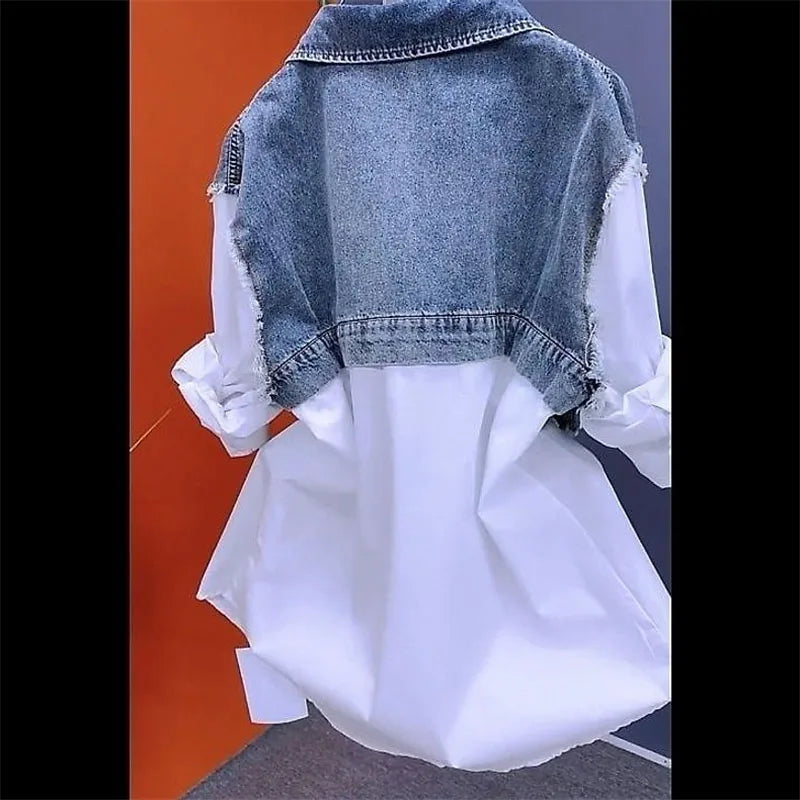 Two-Tone Splicing Denim Jacket