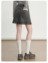 LOUIS YAO Tassels Rivet A-line Half Skirt 2025 Autumn Short Skirts Fashionable and Gentle Casual  Women's Half Skirt