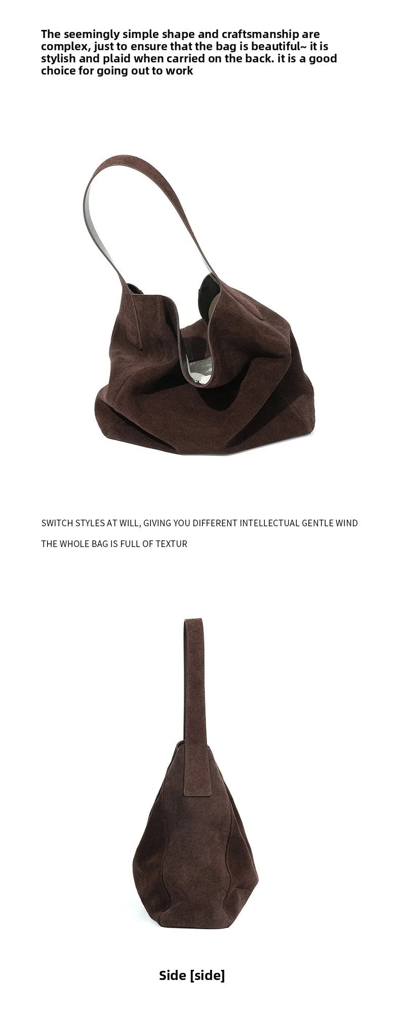 New suede velvet underarm tote bag for autumn and winter Simple large capacity first layer frosted cowhide handbag shoulder bag