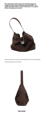 New suede velvet underarm tote bag for autumn and winter Simple large capacity first layer frosted cowhide handbag shoulder bag