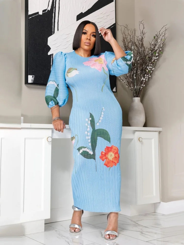 Wmstar Floral Maxi Dress – Pleated Summer Elegance