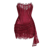 Strapless Lace Mini Dress – Elegant Sheer Patchwork Slim Fit Evening Dress