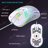 Honeycomb Wired Gaming Mouse RGB Backlight 7200 Adjustable DPI Ergonomic USB Computer Mice for Windows PC & Laptop Gamers