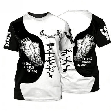 Men's Barber-Style Graphic Tee | Round Neck Short Sleeve