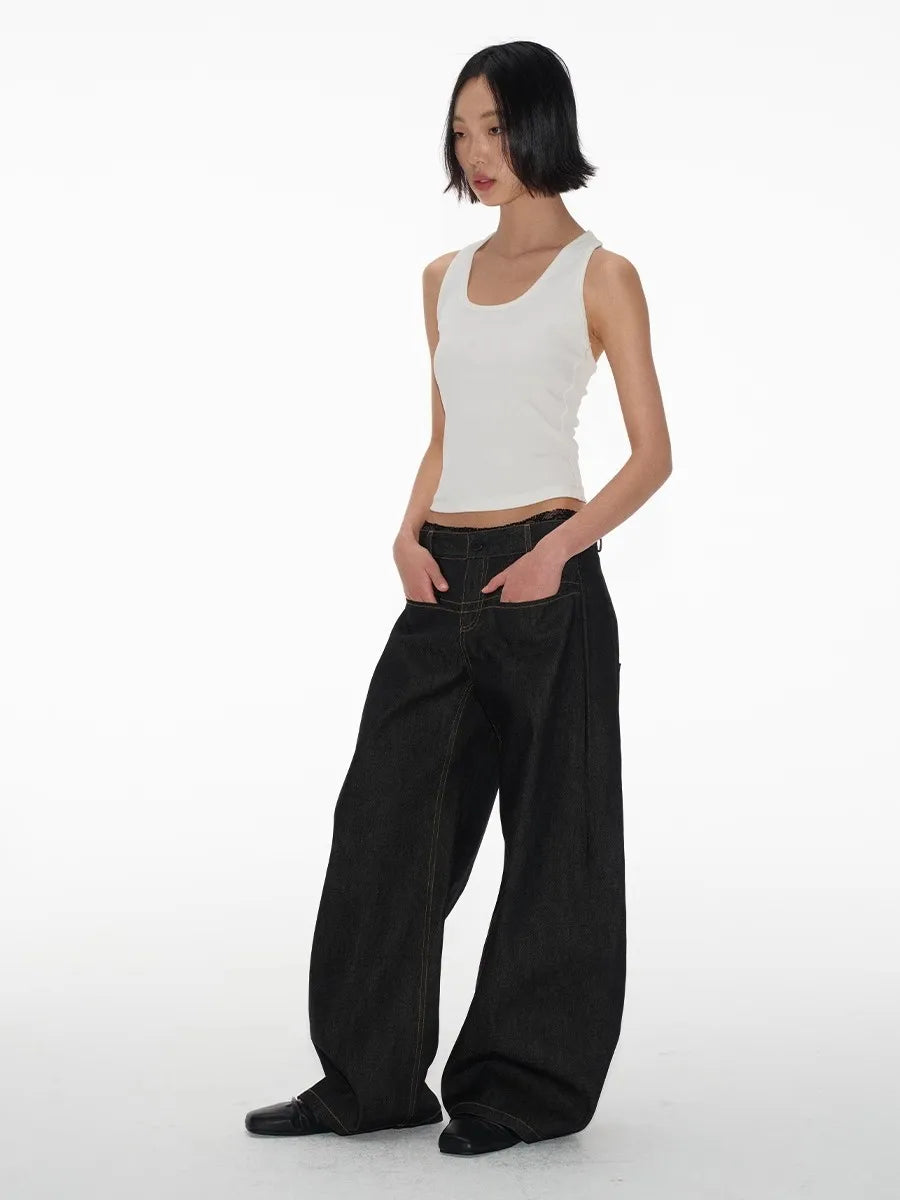 Vintage Baggy Low Waist Jeans Women Y2K Wide Leg Pants Oversized Harajuku White Lace Straight Leg Jeans
