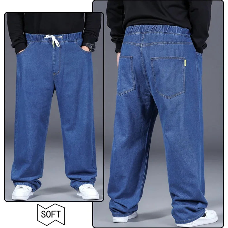 Men's Plus Size Straight-Leg Elastic Waist Jeans