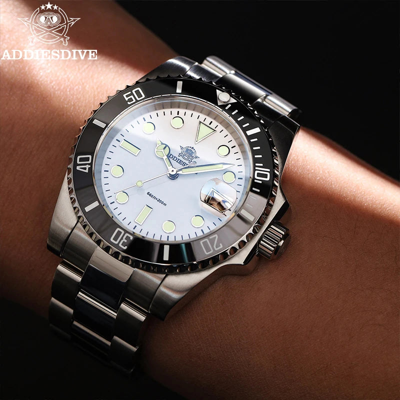 ADDIESDIVE 41mm Top Luxury Quartz Watch For Men 200m Diving BGW9 Super Luminous 316L Stainless Steel Quartz Watches Reloj Hombre