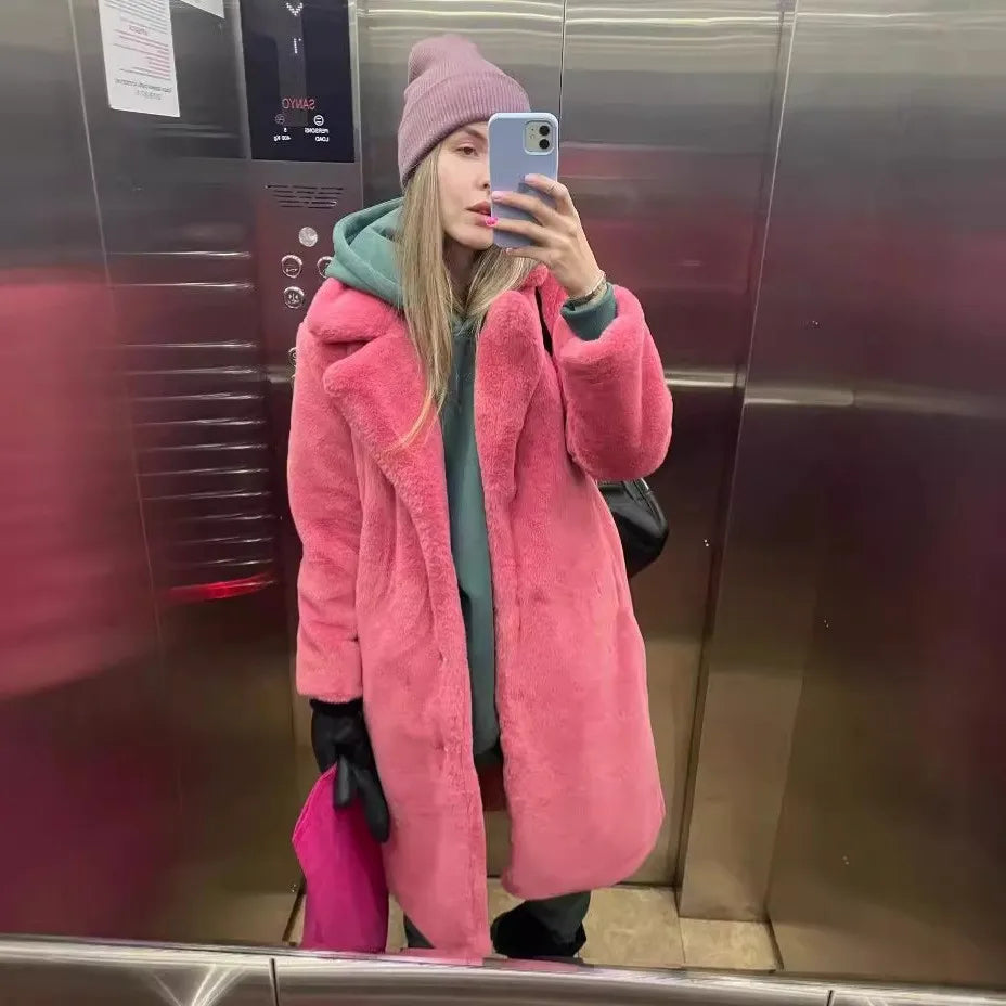 Luxury Faux Rabbit Fur Winter Overcoat