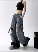Women's Wide-Leg Distressed Jeans | High Street Style